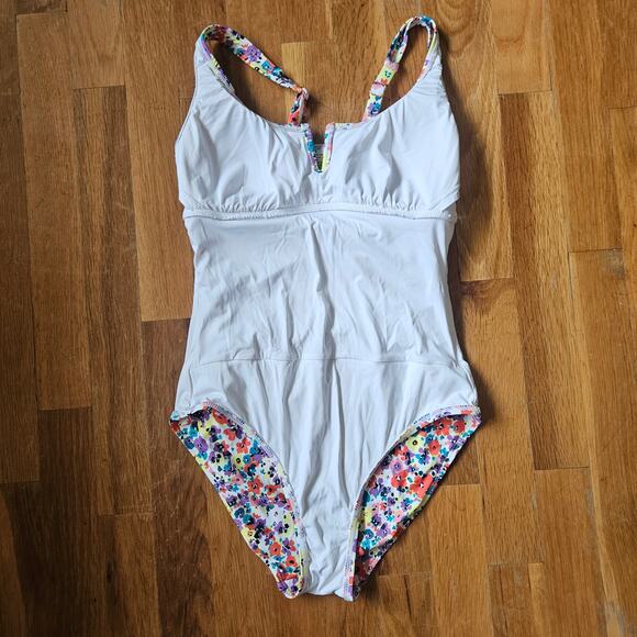 Anne Cole One Piece Swimsuit XS White Floral Ruched Tummy Control Feminine - Picture 12 of 12